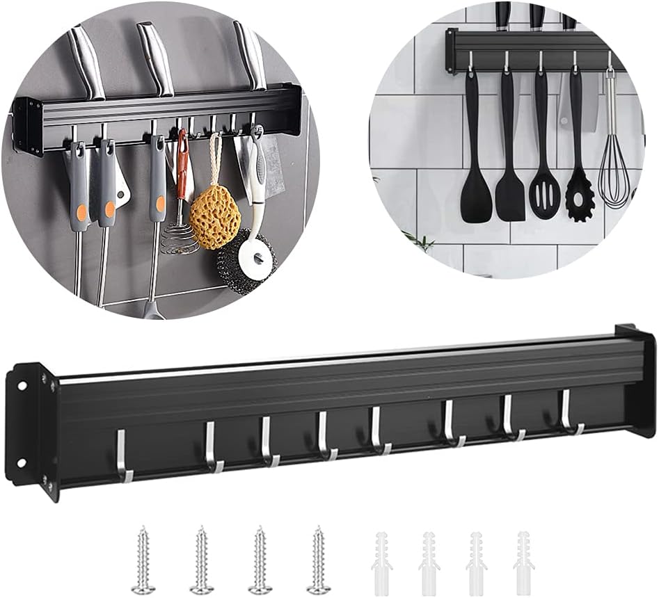 Hakenleiste Küche, Küchenhalterung Ohne Bohren mit Haken, Messerblock Ohne Messer, Küchenreling mit