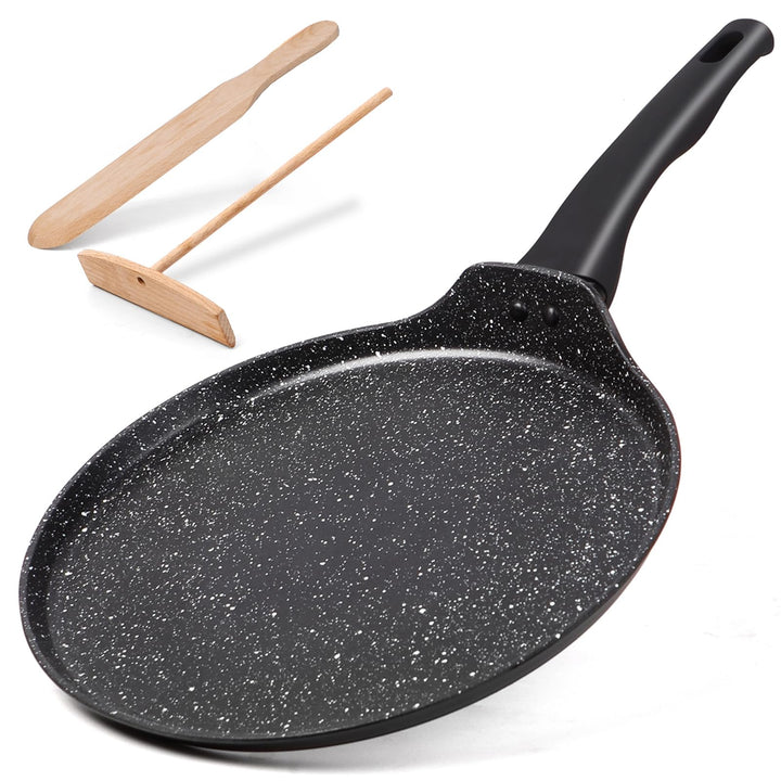 diig Crepe Pfanne 28cm, Antihaftpfanne Omelette Flache Pfannkuchen Pfanne mit Teigverteiler und Holz