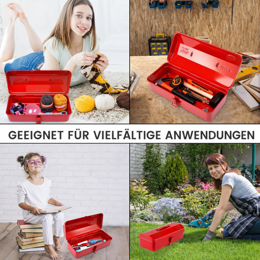 Werkzeugkoffer leer Gross Werkzeugbox 37×16×12cm Robust Langlebig Metall Werkzeugkasten mit Tragegri