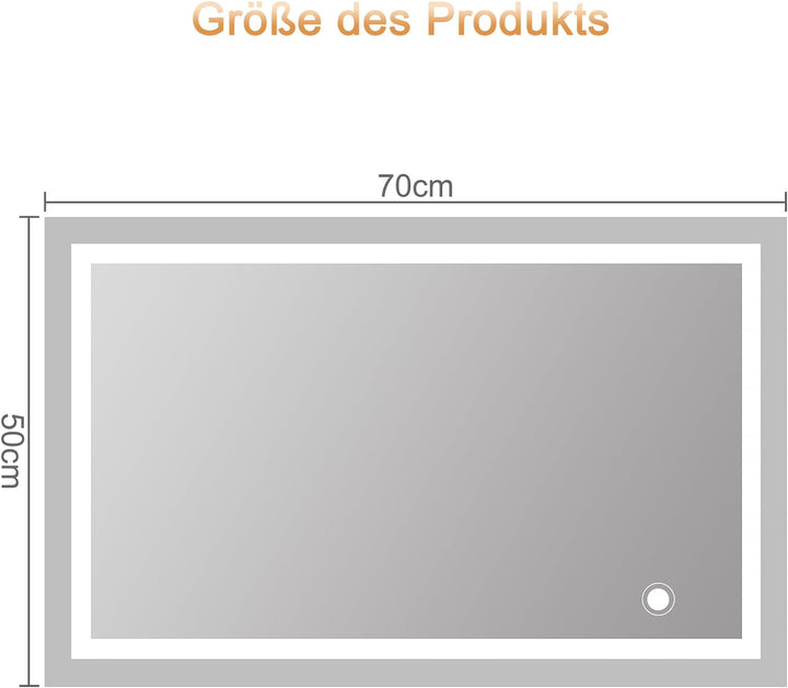 Trintion Badspiegel mit Beleuchtung 50x70cm Badezimmer Wandspiegel LED Badezimmerspiegel Anti-Beschl