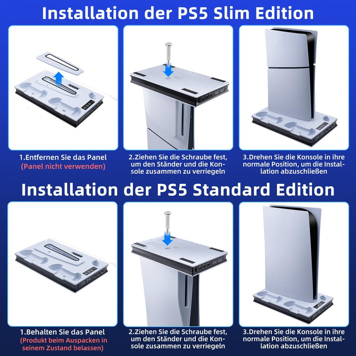 Wigearss Vertikaler PS5 Lüfter Ständer Kühlstation mit Dual-Controller-Ladung für PS5/PS5 Slim UHD/D