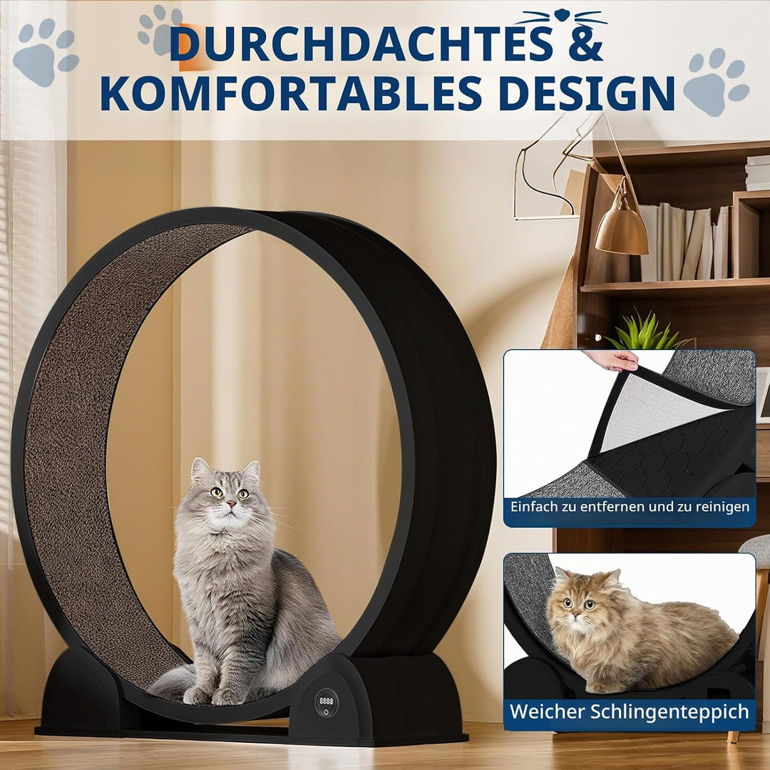 Katzenlaufrad, 114cm Laufrad mit Schrittzähler &amp; Kratzbrett für Indoor-Katze, Super Leise Laufband m