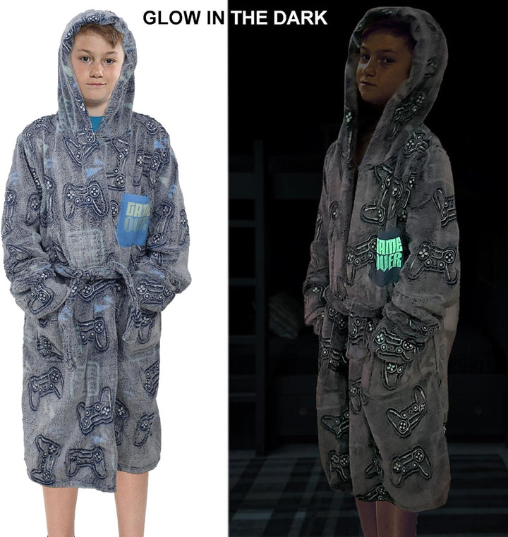 A2Z 4 Kids Mädchen Jungen Luxus Vlies Plüsch Stoff Mit Kapuze Robe Glühen In Der Dunkel Morgenmantel