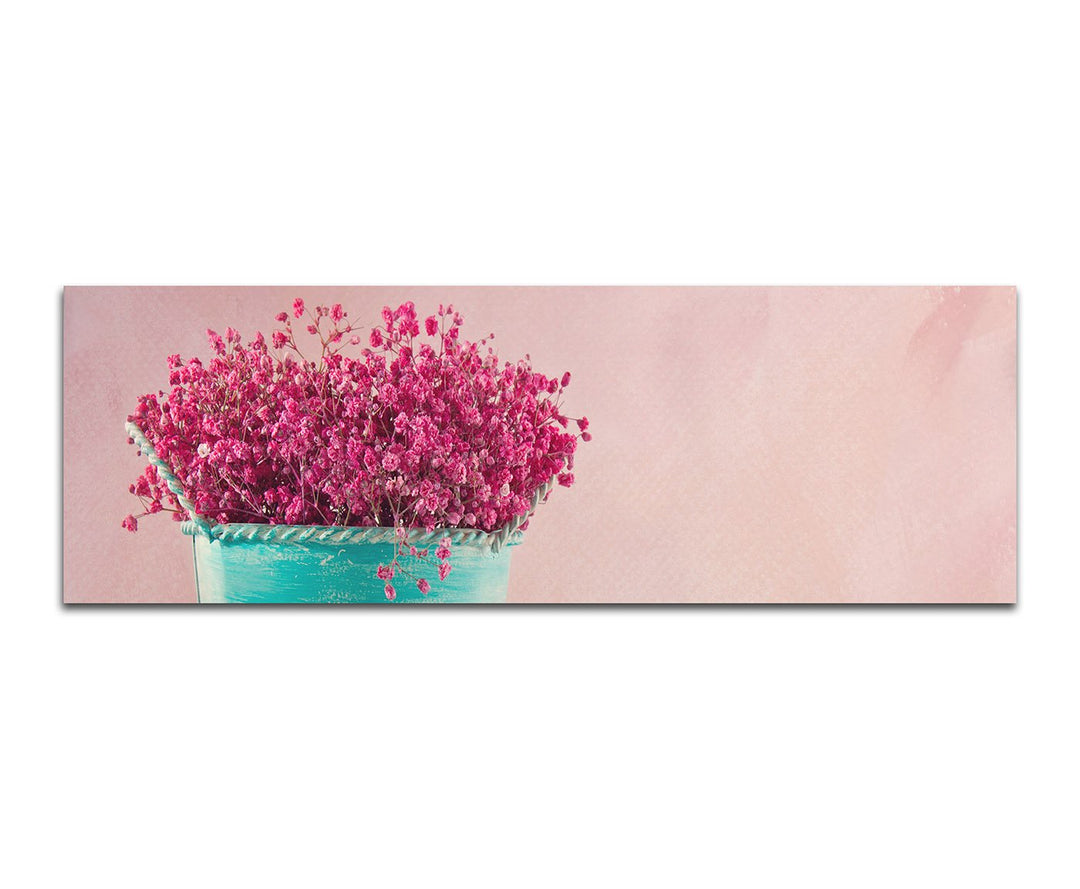 Paul Sinus Art Panoramabild auf Leinwand und Keilrahmen 150x50cm Blumentopf Blumen Tisch Vintage