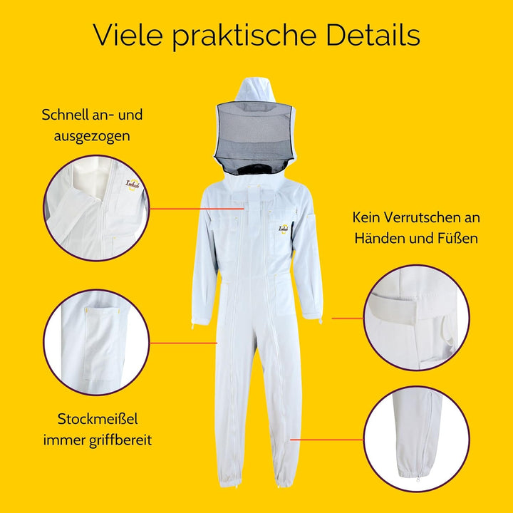 Imkado Imkeranzug, Schutzbekleidung für Imker, schützt vor Bienenstichen (L, Schleier: Rundschleier)