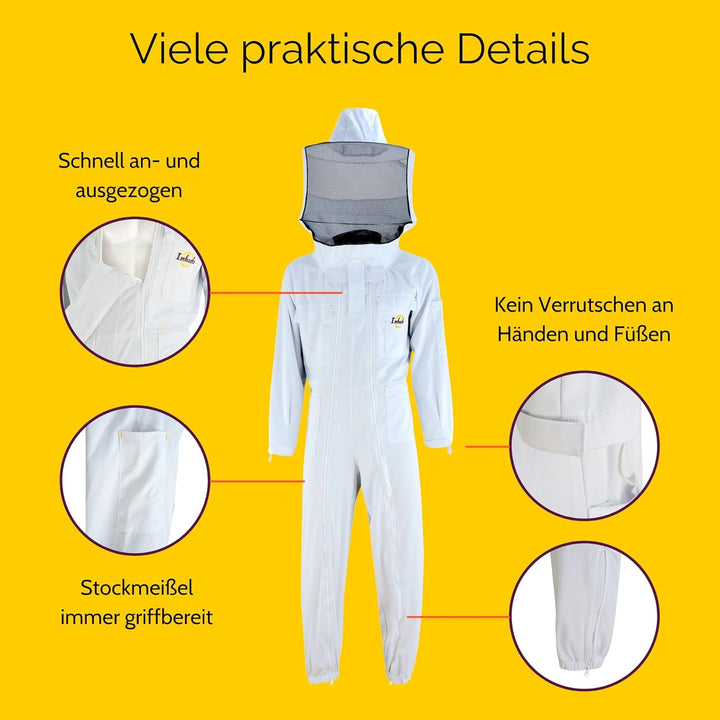 Imkado Imkeranzug, Schutzbekleidung für Imker, schützt vor Bienenstichen (XXL, Schleier: Rundschleie