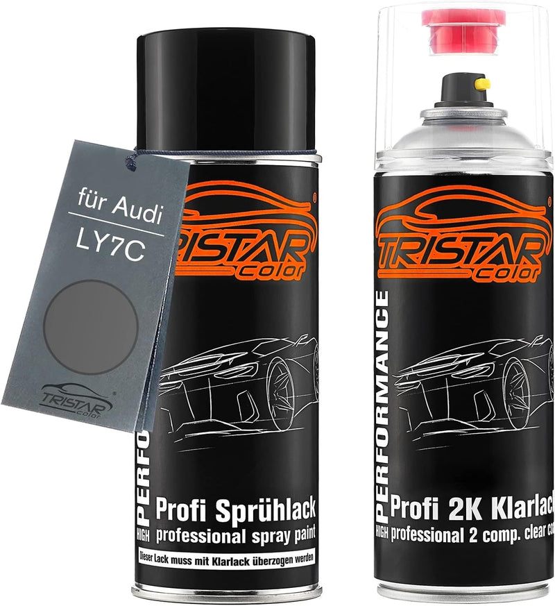 TRISTARcolor Autolack 2K Spraydosen Set für Audi LY7C Nardograu Basislack 2 Komponenten Klarlack Spr