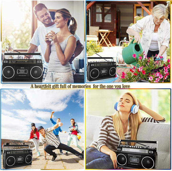 Retro-Classic-Portable-Boombox im 80er-Jahre-Stil mit Kassettenrecorder, AM/FM/SW1/SW2-Radio, Blueto