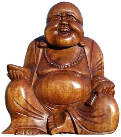 Wogeka - 20 cm lachender Buddha Happy - Holz Budda FENG Shui Bali Buda BH20