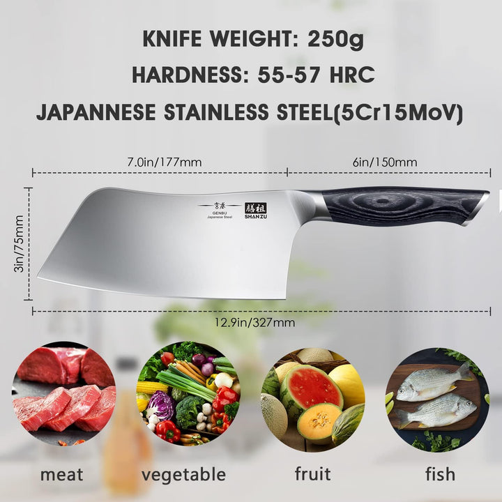 SHAN ZU Kochmesser, 18cm Scharfes Küchemesser Hackmesser Profi Japanische High Carbon Edelstahl Hack
