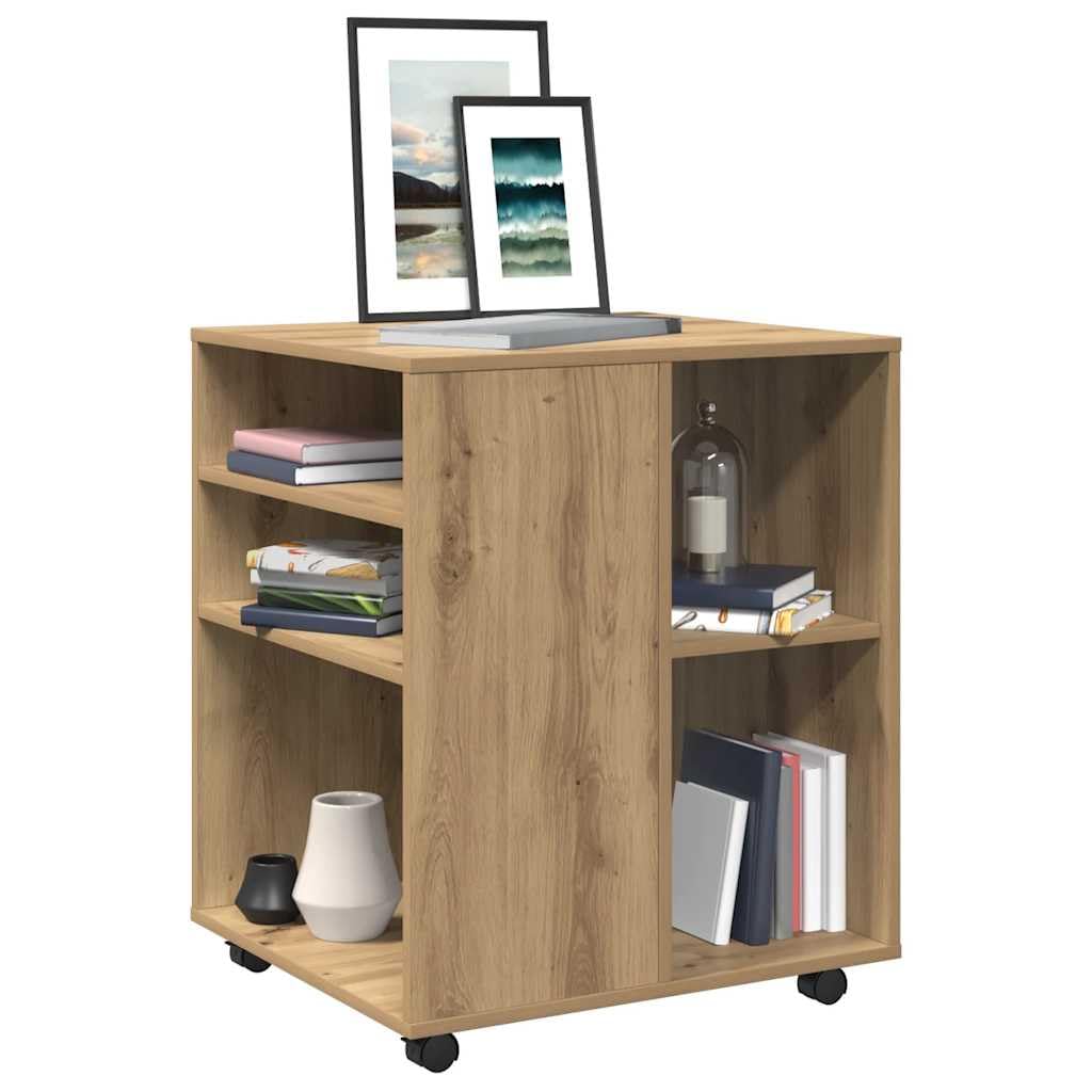 Rollschrank Artisan-Eiche 60x53x72 cm Holzwerkstoff Rollcontainer mit Regalen Mobiler Aktenschrank m