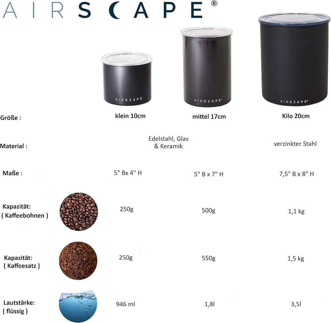 Airscape Kaffee-Aufbewahrungsdose (1,1 kg trockene Bohnen) – grosser Behälter in Kilogrösse, patenti