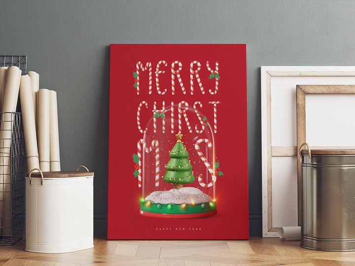 Pixxprint Weihnachts Collection - Schriftzug Glaskugel als Leinwandbild | Grösse: 100x70 cm | Wandbi