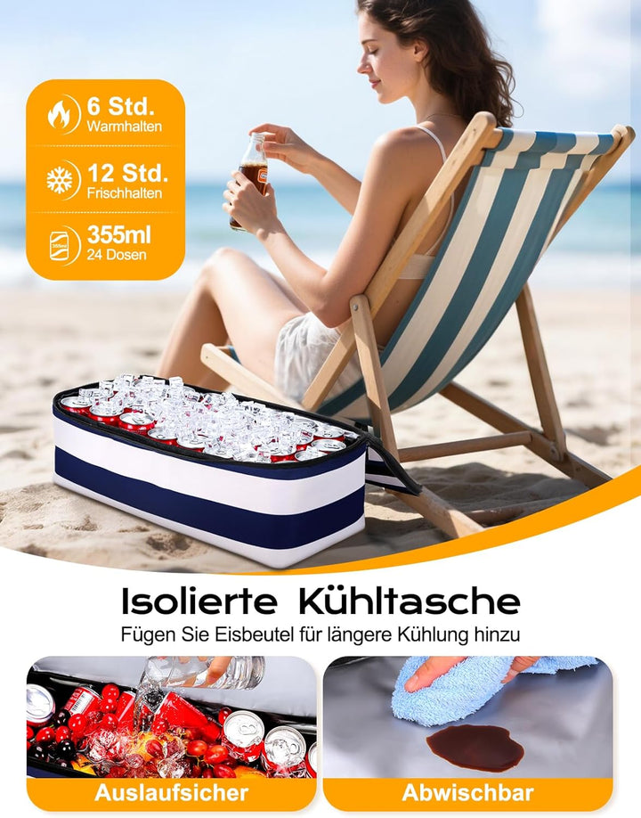 CIRYCASE Strandtasche XXL Familie mit Kühlfach, 54L Grosse Badetasche Strandtasche mit Reissverschlu