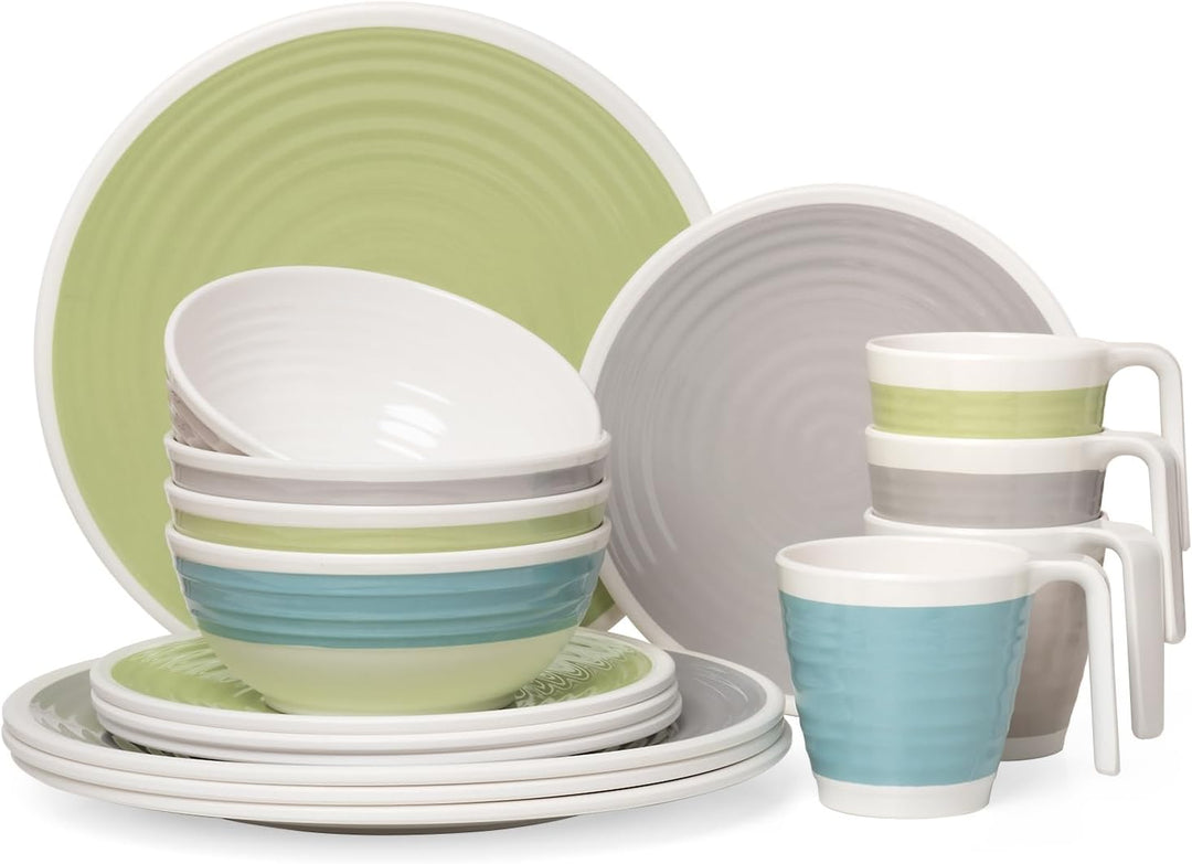 Melamin Camping Geschirr Set 1-4 Personen Harmonie 16-32 Teilig + Gläser Wassergläser Weingläser Cha