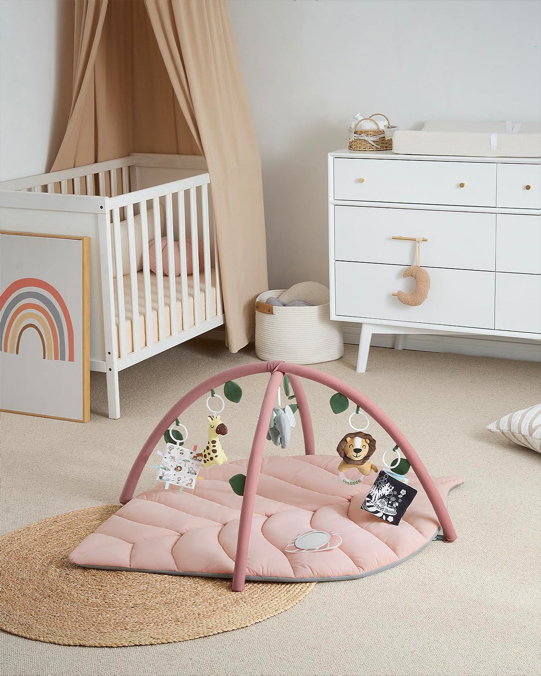 Blissful Diary Spielbogen Baby, Übergrosses Blattförmiges Spieldecke Baby Gym Activity Decke mit 6 A