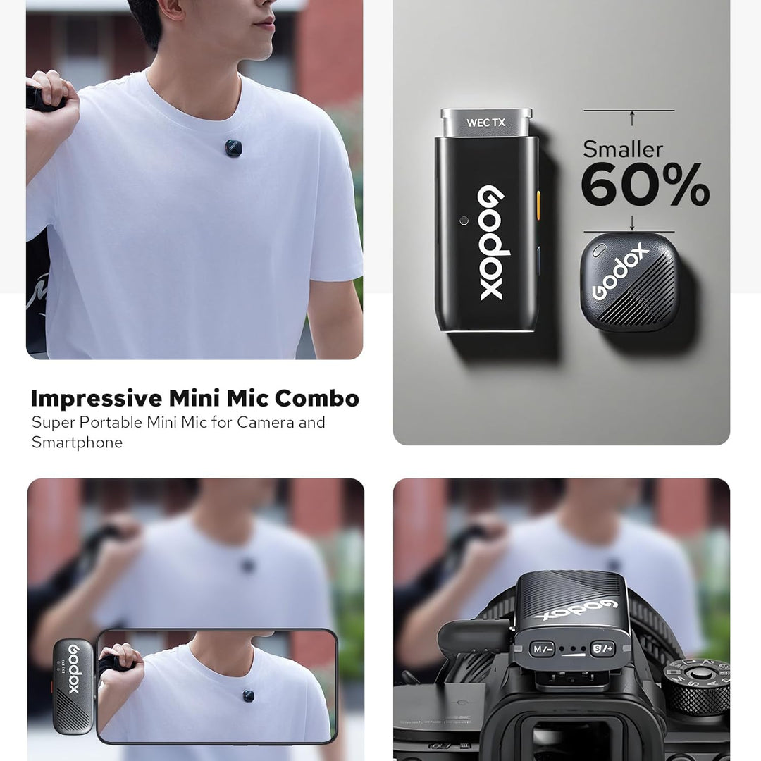 Godox Cube-C Combo Kit2 Wireless Lavalier Mikrofon für Kamera/iPhone/Android/PC,300m Reichweite, 48K
