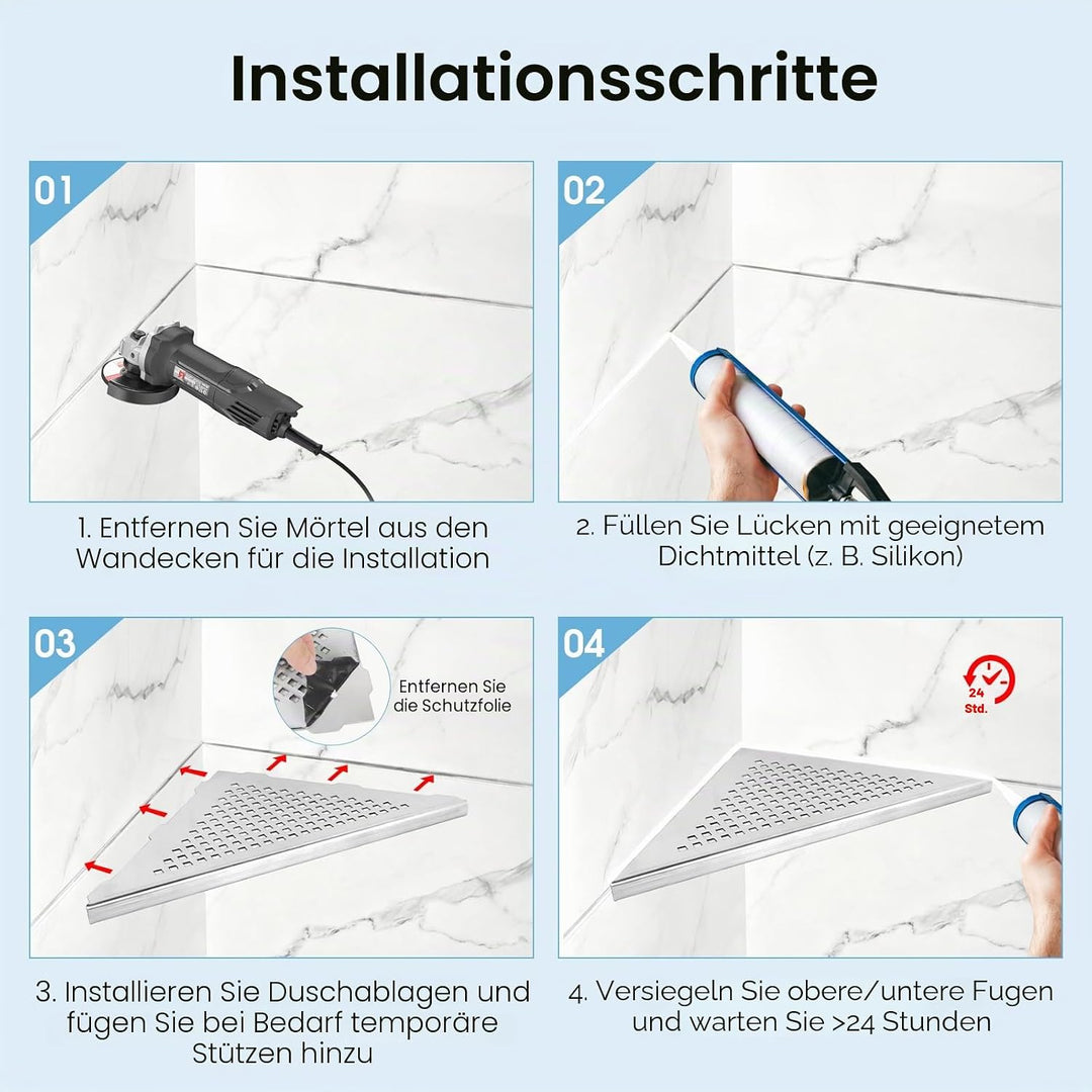 1 Stück Ecke-Duschablage Edelstahl 304 Badezimmerregal ohne Bohren Eckablage Duschablage mit Gitterd