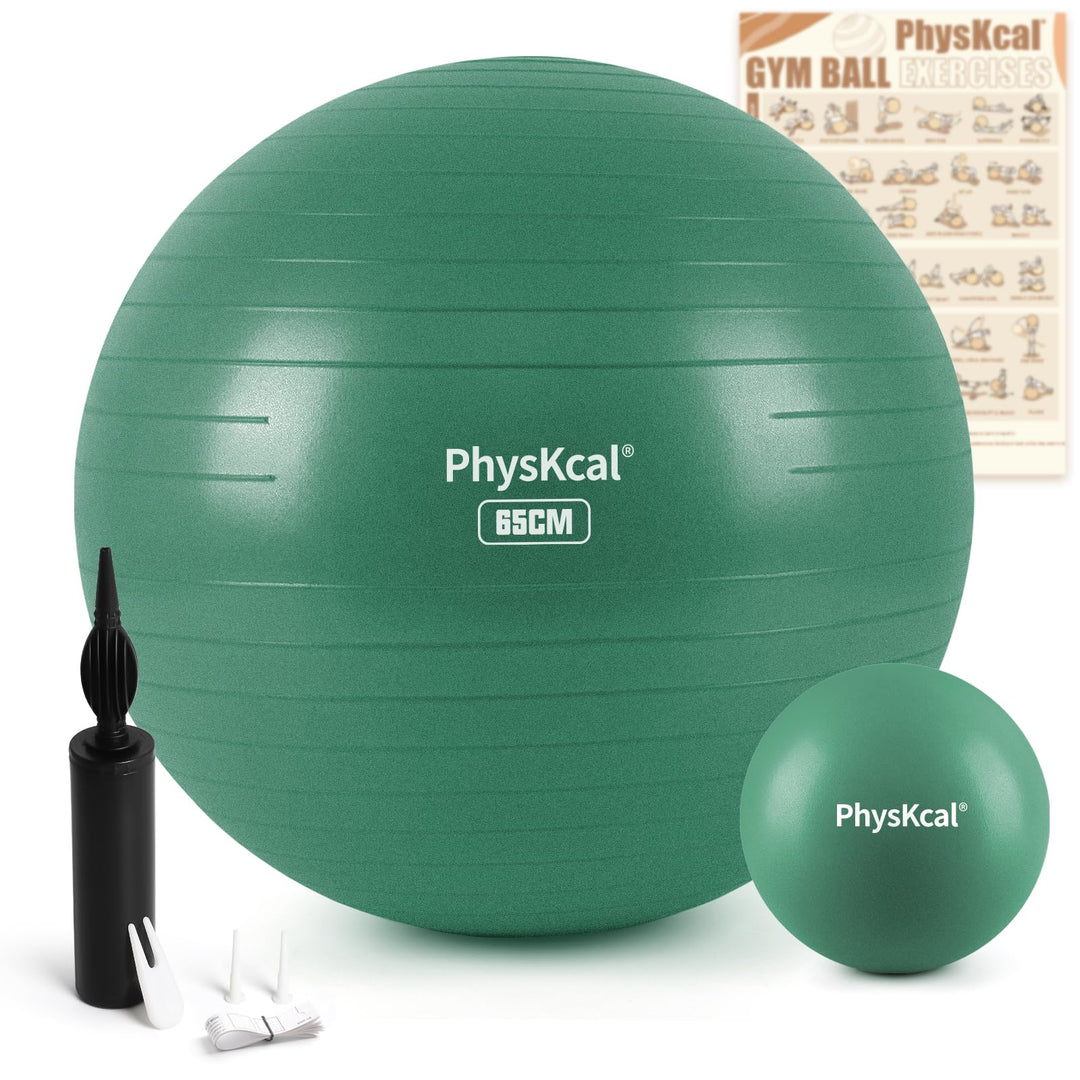 PhysKcal Gymnastikball und 23 cm Pilatesball Set, Anti Burst Gymnastikball, Anti-Rutsch-Sitzball, Ba