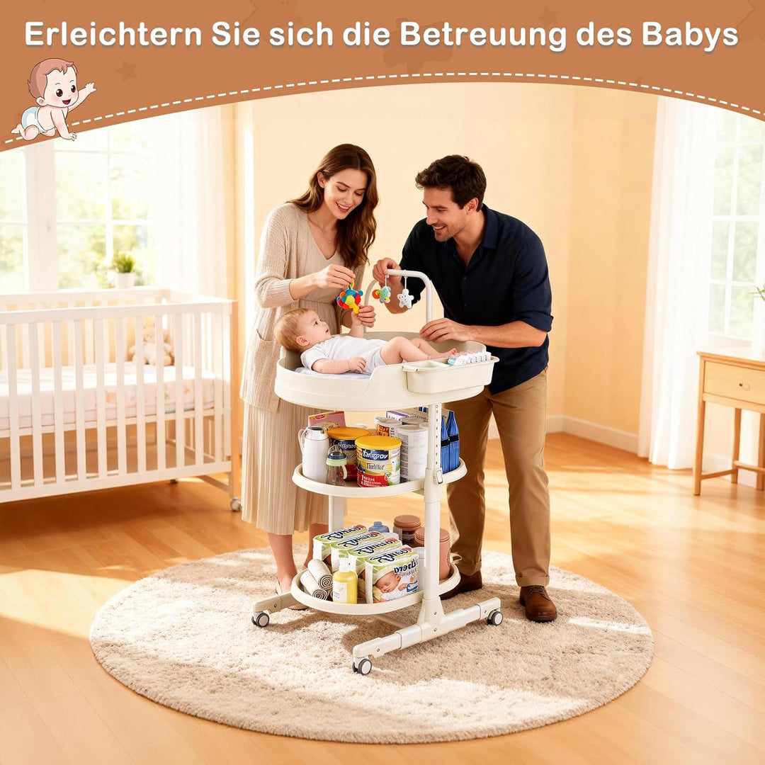 Wickeltisch, Wickelkommode für Baby, Höhenverstellbare Mobiler Baby Wickeltisch mit Stauraum, Tragba