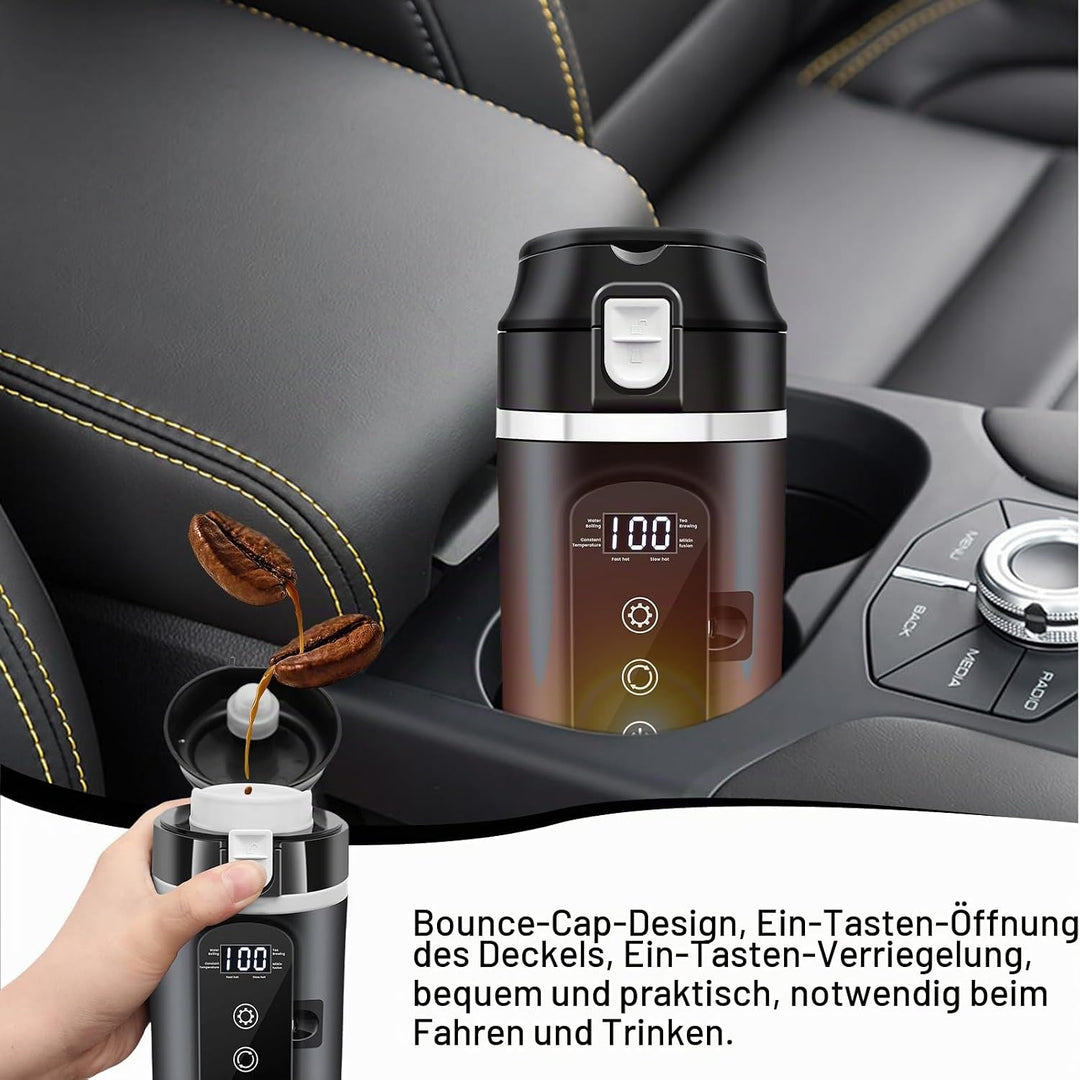 PORFOYO Wasserkocher Für Auto, 12V Auto Mini-Kaffee-Wasserkocher, 500ml, Schwarz, Bis Zu 100℃ Variab