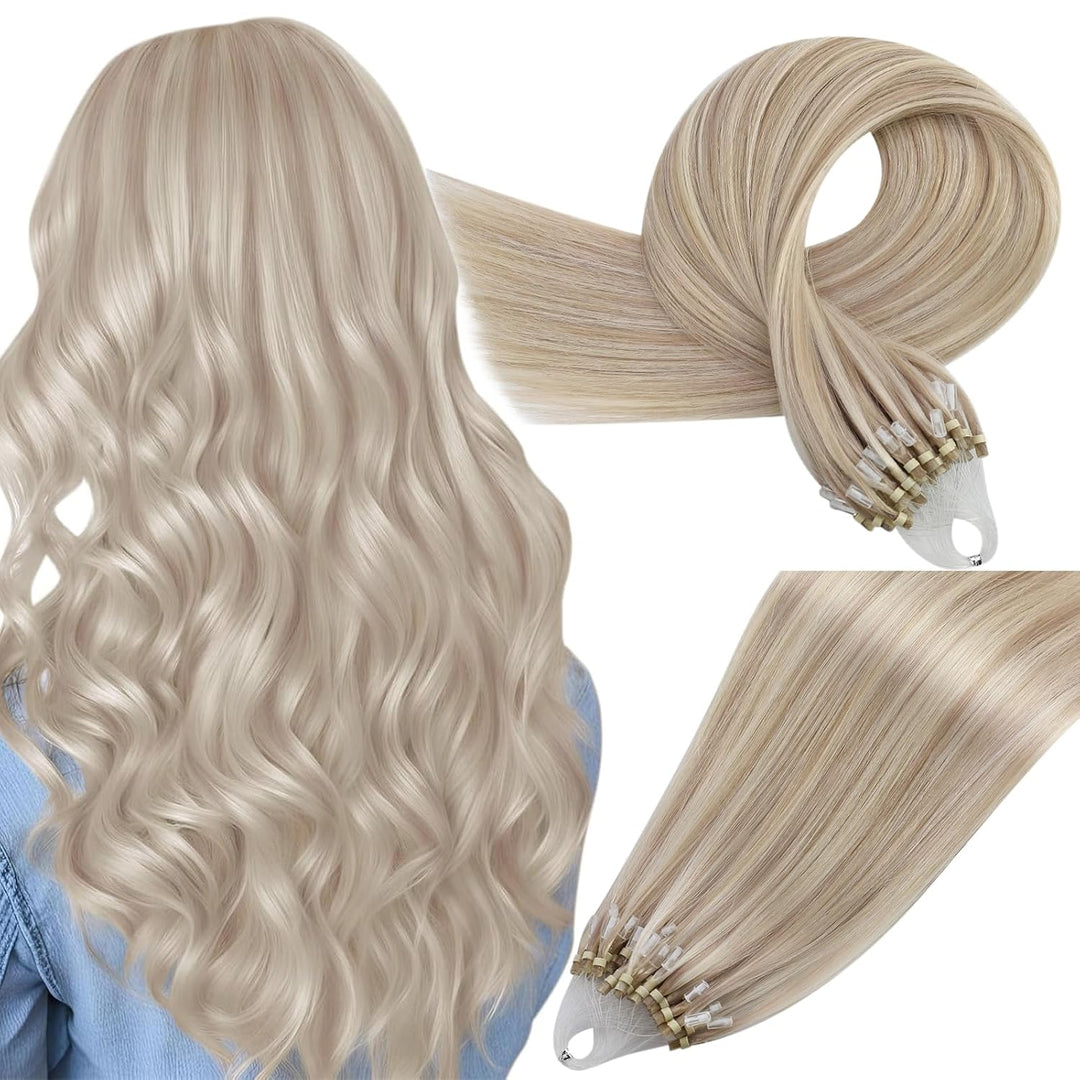 Easyouth Blond Microring Extensions Echthaar Micro Ring Extension Aschblond Mix Gelbblond Microring