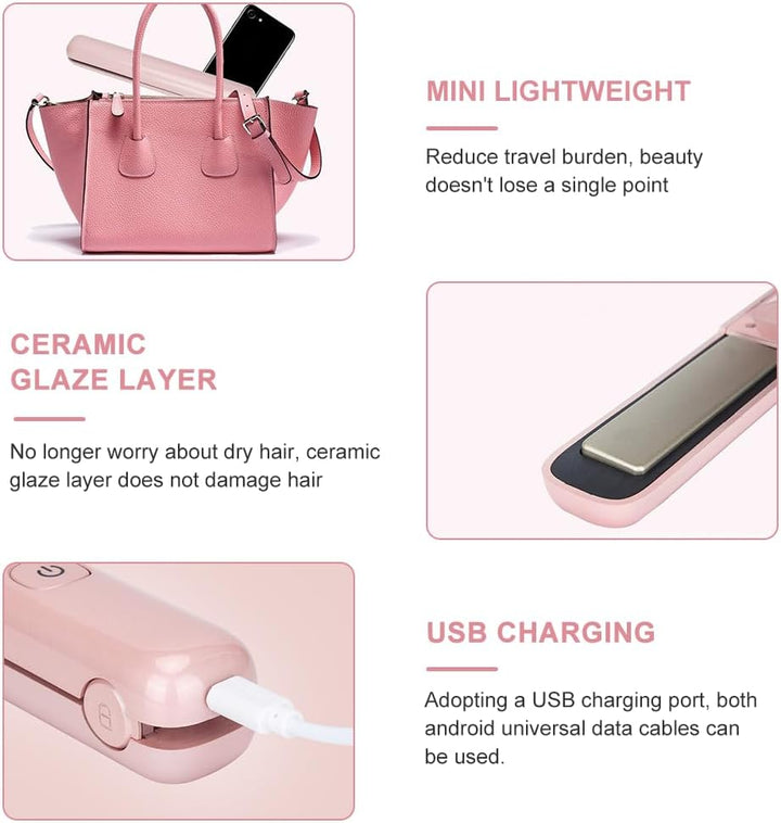 Glätteisen Kabellos, 2 in 1 Mini Haarglätter für Unterwegs Mini Haarglätter Und Lockenstab mit USB-C