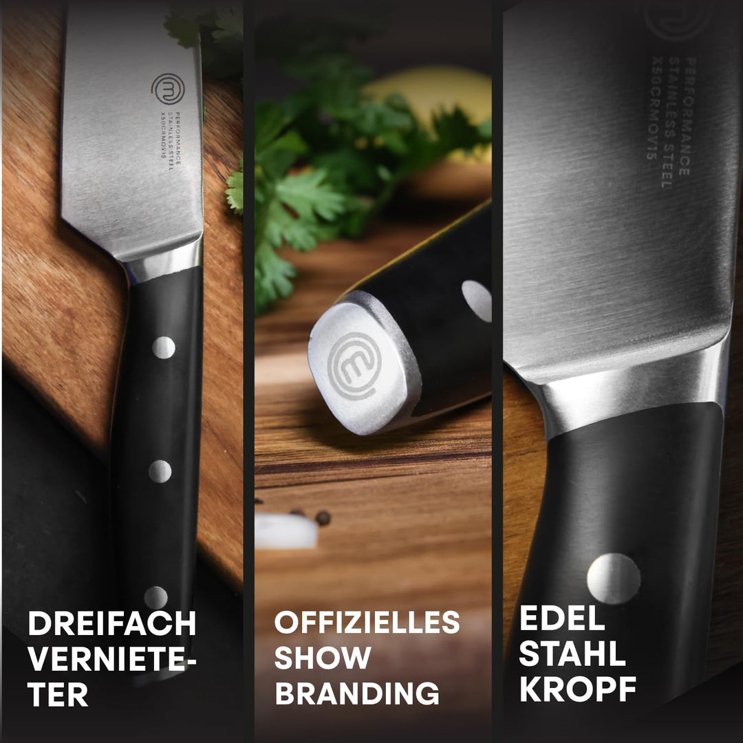 MasterChef Kochmesser Profi Messer aus Kohlenstoffreichem Edelstahl, Dreifach Vernieteter Griff, Tra