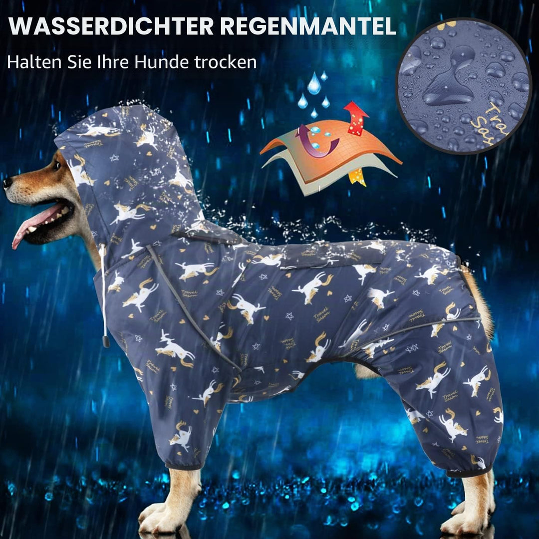 Idepet Regenmantel für Hunde, wasserdicht Winddicht mit Kapuze für kleine und mittelgrosse Hunde M B