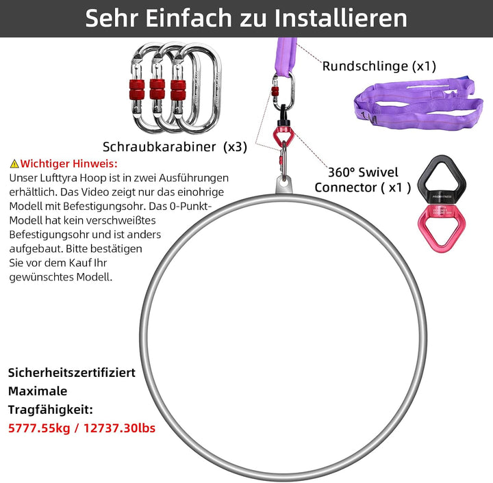 Aerial Hoop Set, Professional Aerial Lyra Hoop, 85cm/90cm/95cm 3 Grössen Edelstahl Single Point Aeri