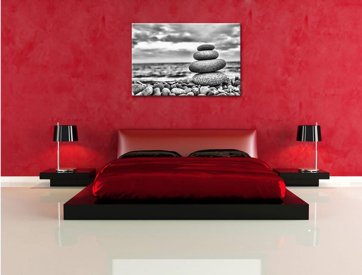 Pixxprint Steinturm am Strand / 100x70cm Leinwandbild bespannt auf Holzrahmen/Wandbild Kunstdruck De