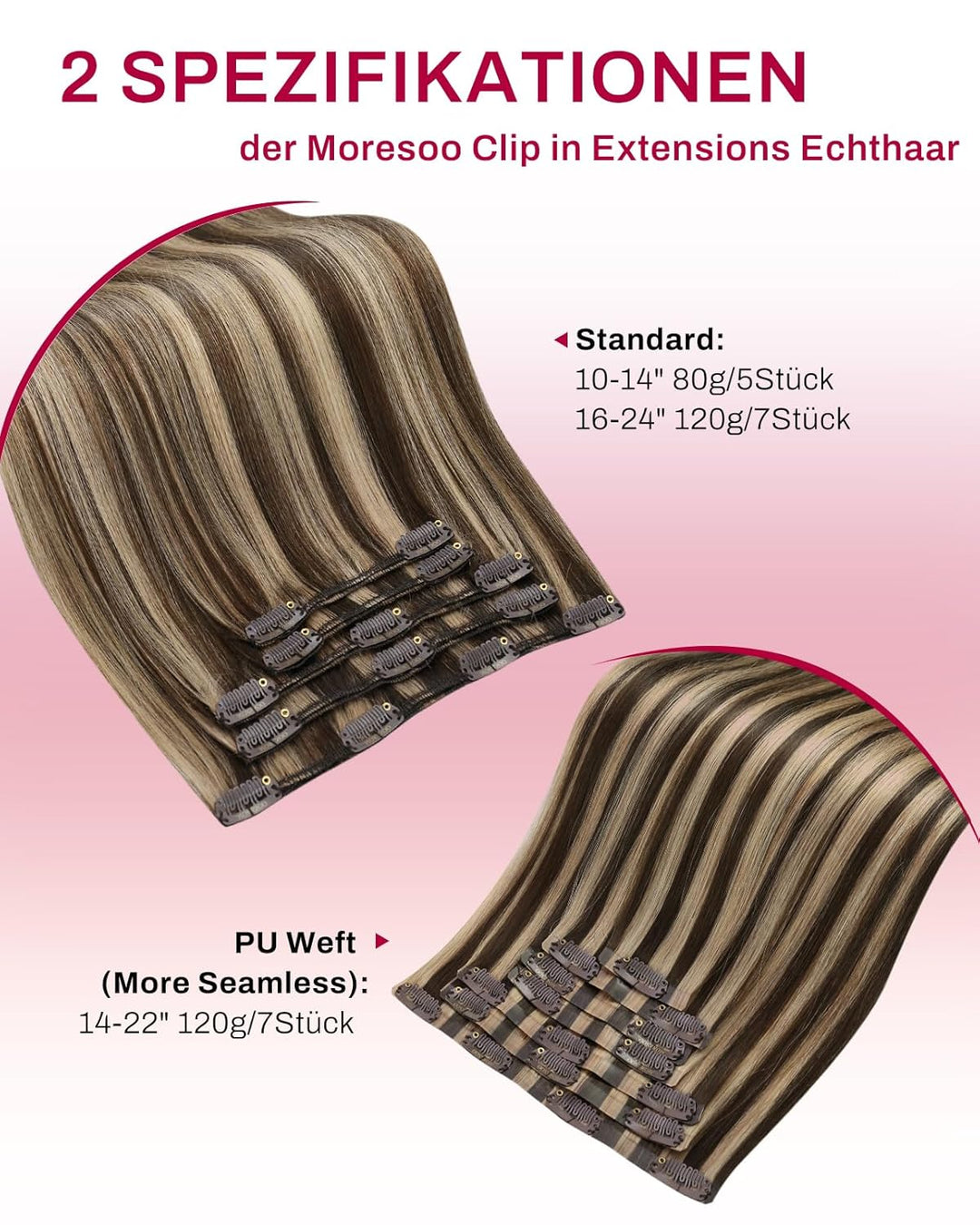 Moresoo Clip Extensions Echthaar Braun Haarextension Clips Remy Echthaar Extensions Clip in Haarverl