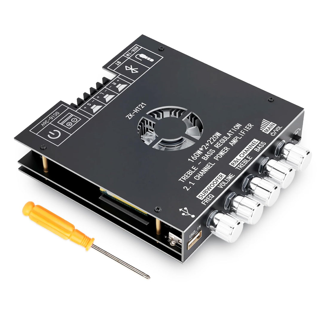 HiFi Verstärker Modul 2.1 Kanal mit Bluetooth,160Wx2+220W Subwoofer,Mini Digitaler Stereo Endverstär