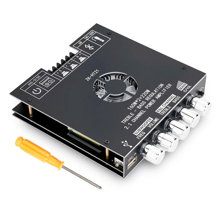 HiFi Verstärker Modul 2.1 Kanal mit Bluetooth,160Wx2+220W Subwoofer,Mini Digitaler Stereo Endverstär