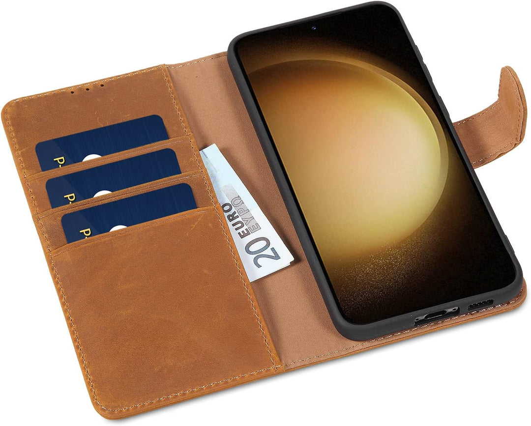 LENSUN Echtleder Hülle für Samsung Galaxy S23 Plus, Handyhülle [Echtes Leder] [Magnetverschluss] [RF