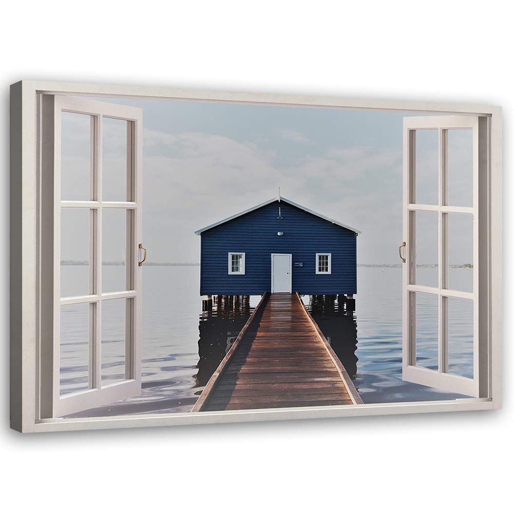 Feeby Wandbild 3D Illusion Druckbild Leinwandbild Architektur Blau 90x60 cm Leinwandbild 90x60 cm Bl