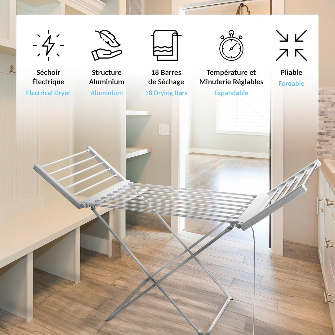Fishtec - Elektrischer Wäscheständer, faltbar, aus Aluminium – Handtuchtrockner für Badezimmer, behe