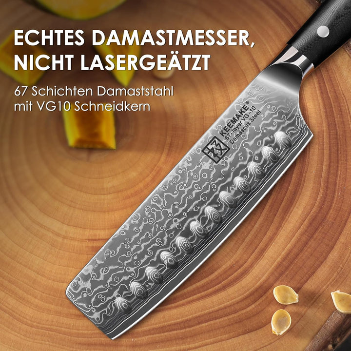 KEEMAKE Küchenmesser Küchenbeil Nakiri Messer - 6,5 Zoll Hackbeil Nakiri Messer Hackmesser Küchenmes