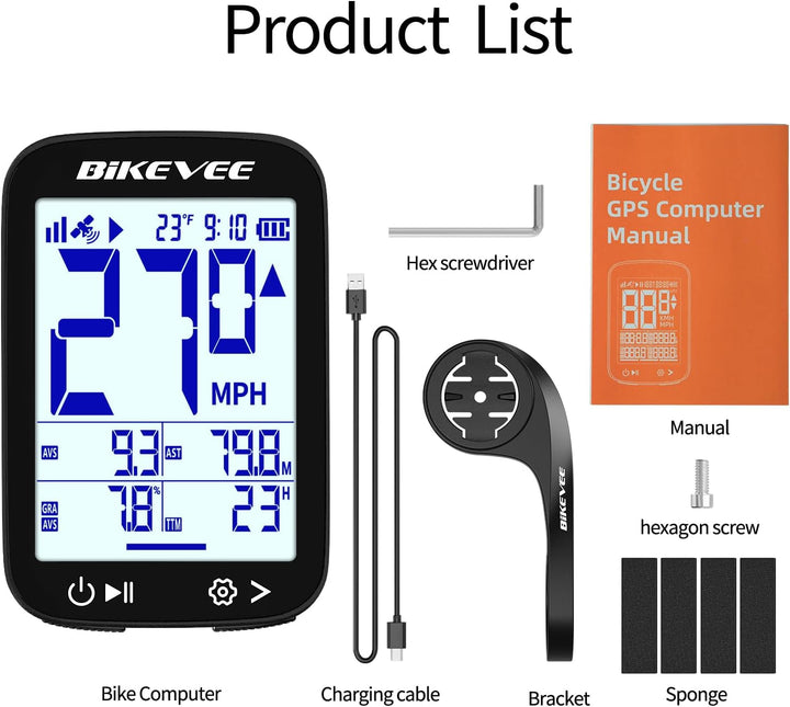 GPS Fahrradcomputer Kabellos Wasserdicht 2.4 Zoll FSTN Display IPX7 28h Akkulaufzeit Leichtes Fahrra