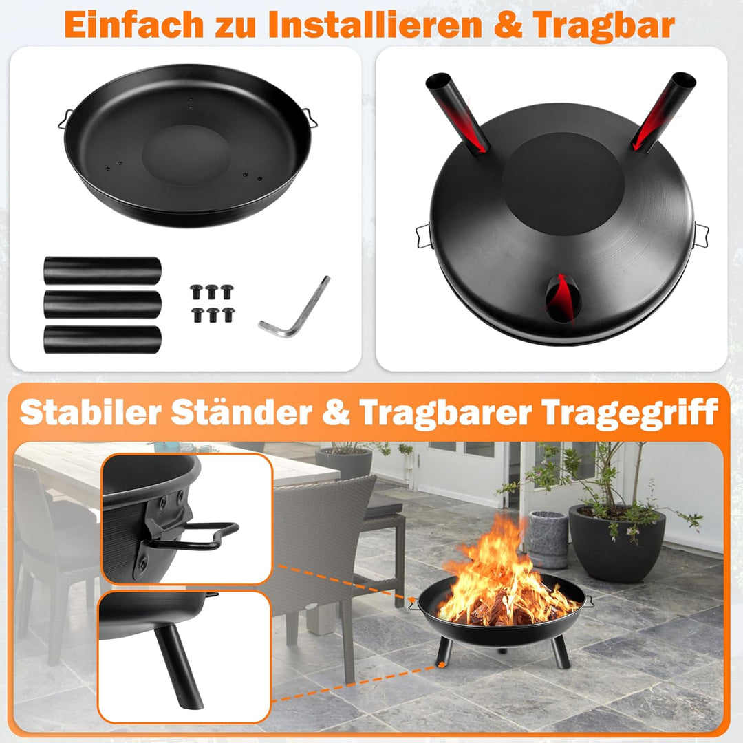 Froadp Feuerschalen für den Garten Rund Ø80cm Feuerstelle aus Metall Multifunktionale Feuerkorb mit
