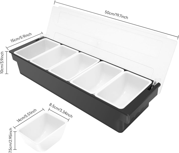 Bar Zutatenbehälter mit 5 Einsätzen, Gewürzbehälter Obstschachtel Kunststoff Obst Caddy Tablett Home
