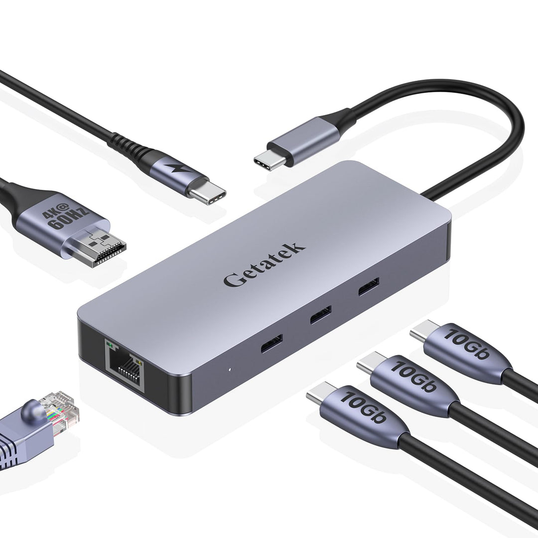 USB-C HUB, 6-in-1 USB3.2 Dock with 3 Type C 10Gbps Ports, 4K 60HZ HDMI USB C to USB Adapter,100W Pow