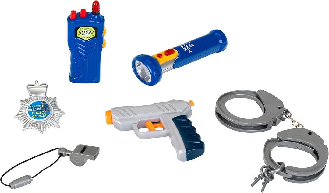 Theo Klein 8802 Polizei-Rucksack mit Zubehör | Mit batteriebetriebener Taschenlampe, Handschellen un