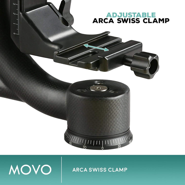 Movo GH800 MKII Kardan-Stativkopf aus Karbonfaser, mit langen und kurzen Arca-Swiss Schnellwechselpl