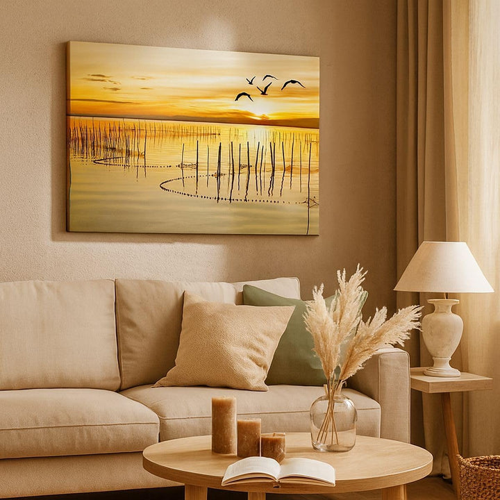 Bilder auf Leinwand 100x70cm Leinwandbild mit Rahmen See Vogel Wasser Gross Wanddeko Bild Schlafzimm