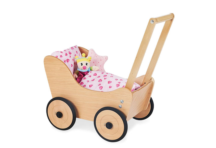Pinolino Puppenwagen Sarah, aus Holz, mit Bremssystem, Lauflernhilfe mit gummierten Holzrädern, für