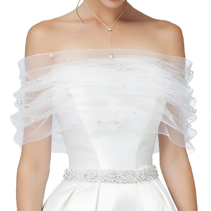 WEBEEDY 2 Stile 98cm Weisse Tüll Brautschals Umhänge Für Hochzeiten Perlen Hochzeitsumhänge Abnehmba