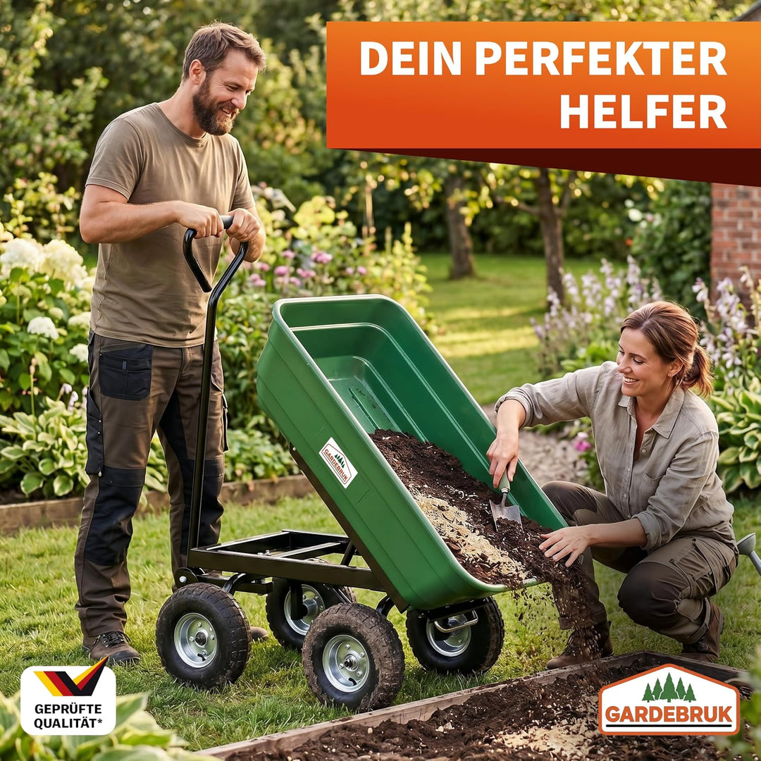 GARDEBRUK® Bollerwagen mit Kippfunktion 300kg Belastbar 4 Profil Gelände Räder Luftbereift Lenkachse