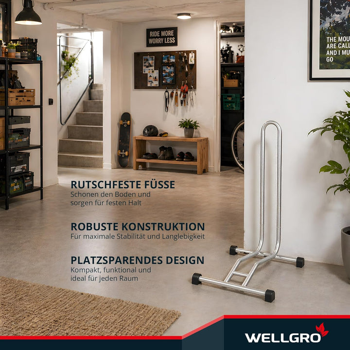2 x WELLGRO® Fahrradständer - Stahl, sicherer Stand - Farbe silber
