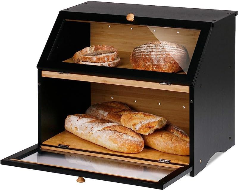 BRAVECOW Natürlich Bambus brotkasten,brotkasten holz Zweischichtig, mit Deckel brotkorb, brot aufbew